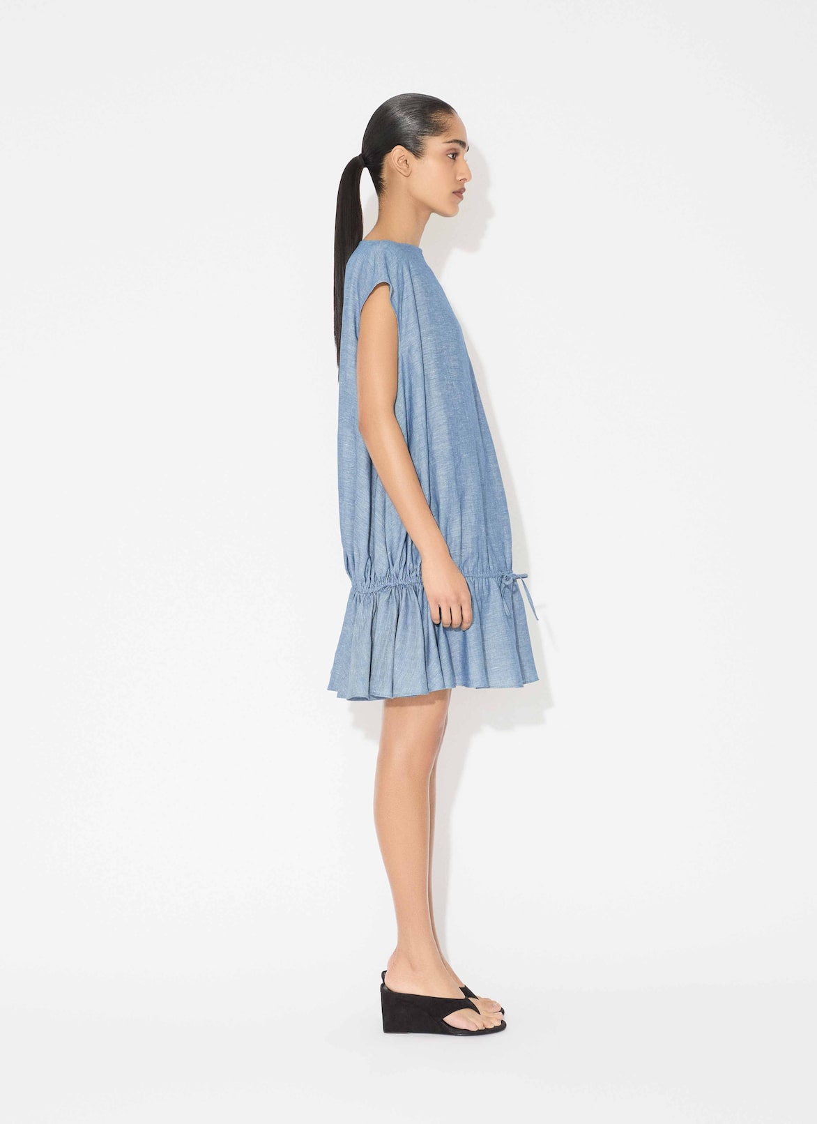 CHAMBRAY RUCHED DRESS ALAÏA BLUE JEANS CHAMBRAY RUCHED DRESS